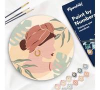 Figured'Art Pintar por Números para Adultos en Disco de Madera de 30 cm - Mujer con un turbante de perfil - Manualidades con Pintura Acrílica - Kit Cuadro DIY Completo