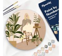 Figured'Art Pintar por Números para Adultos en Disco de Madera de 30 cm - Mujer y ramo de flores - Manualidades con Pintura Acrílica - Kit Cuadro DIY Completo