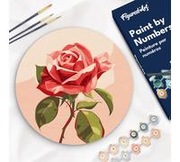 Figured'Art Pintar por Números para Adultos en Disco de Madera de 30 cm - Rosa roja - Manualidades con Pintura Acrílica - Kit Cuadro DIY Completo