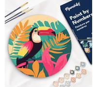 Figured'Art Pintar por Números para Adultos en Disco de Madera de 30 cm - Tucán Tropical - Manualidades con Pintura Acrílica - Kit Cuadro DIY Completo