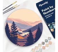 Figured'Art Pintar por Números para Adultos en Disco de Madera de 30 cm - Valle otoñal - Manualidades con Pintura Acrílica - Kit Cuadro DIY Completo