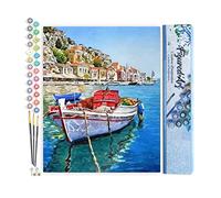Figured'Art Pintura por números, barco ante ancla en el puerto, tamaño 40 x 50 cm, sin marco de madera