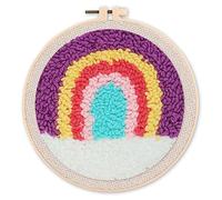 Figured'Art Punch Needle Kit de Bordado Adultos y Niños - Arcoiris pastel - Manualidades Kit de Aguja Mágica DIY completo - 20x20cm con bastidor circular