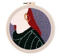 Figured'Art Punch Needle Kit de Bordado Adultos y Niños - Arete de oro - Manualidades Kit de Aguja Mágica DIY completo - 20x20cm con bastidor circular