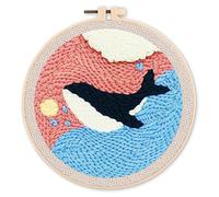Figured'Art Punch Needle Kit de Bordado Adultos y Niños - Bonita ballena azul - Manualidades Kit de Aguja Mágica DIY completo - 20x20cm con bastidor circular
