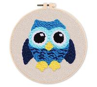 Figured'Art Punch Needle Kit de Bordado Adultos y Niños - Búho azul - Manualidades Kit de Aguja Mágica DIY completo - 20x20cm con bastidor circular
