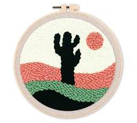 Figured'Art Punch Needle Kit de Bordado Adultos y Niños - Cactus desértico - Manualidades Kit de Aguja Mágica DIY completo - 20x20cm con bastidor circular