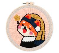 Figured'Art Punch Needle Kit de Bordado Adultos y Niños - Chica con la Perla - Manualidades Kit de Aguja Mágica DIY completo - 20x20cm con bastidor circular