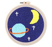 Figured'Art Punch Needle Kit de Bordado Adultos y Niños - Cielo de Saturno - Manualidades Kit de Aguja Mágica DIY completo - 20x20cm con bastidor circular