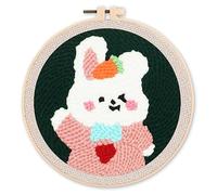 Figured'Art Punch Needle Kit de Bordado Adultos y Niños - Conejito guiño - Manualidades Kit de Aguja Mágica DIY completo - 20x20cm con bastidor circular