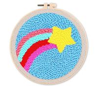 Figured'Art Punch Needle Kit de Bordado Adultos y Niños - Disparo estrella - Manualidades Kit de Aguja Mágica DIY completo - 20x20cm con bastidor circular
