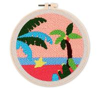 Figured'Art Punch Needle Kit de Bordado Adultos y Niños - En la playa - Manualidades Kit de Aguja Mágica DIY completo - 20x20cm con bastidor circular