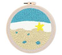 Figured'Art Punch Needle Kit de Bordado Adultos y Niños - Estrella en la orilla - Manualidades Kit de Aguja Mágica DIY completo - 20x20cm con bastidor circular