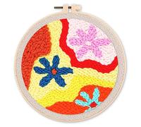 Figured'Art Punch Needle Kit de Bordado Adultos y Niños - Flores en otoño - Manualidades Kit de Aguja Mágica DIY completo - 20x20cm con bastidor circular