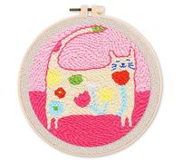 Figured'Art Punch Needle Kit de Bordado Adultos y Niños - Gato de flores - Manualidades Kit de Aguja Mágica DIY completo - 20x20cm con bastidor circular