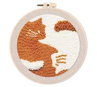 Figured'Art Punch Needle Kit de Bordado Adultos y Niños - Gatos - Manualidades Kit de Aguja Mágica DIY completo - 20x20cm con bastidor circular
