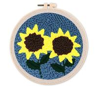 Figured'Art Punch Needle Kit de Bordado Adultos y Niños - Girasoles - Manualidades Kit de Aguja Mágica DIY completo - 20x20cm con bastidor circular