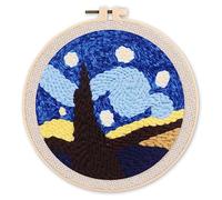 Figured'Art Punch Needle Kit de Bordado Adultos y Niños - Hermosa noche estrellada - Manualidades Kit de Aguja Mágica DIY completo - 20x20cm con bastidor circular