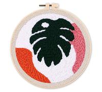 Figured'Art Punch Needle Kit de Bordado Adultos y Niños - Hoja verde grande - Manualidades Kit de Aguja Mágica DIY completo - 20x20cm con bastidor circular