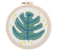 Figured'Art Punch Needle Kit de Bordado Adultos y Niños - Hoja verde - Manualidades Kit de Aguja Mágica DIY completo - 20x20cm con bastidor circular