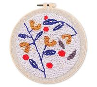 Figured'Art Punch Needle Kit de Bordado Adultos y Niños - Hollies en fondo azul - Manualidades Kit de Aguja Mágica DIY completo - 20x20cm con bastidor circular