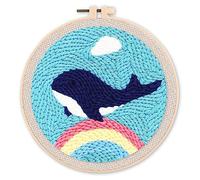 Figured'Art Punch Needle Kit de Bordado Adultos y Niños - La ballena azul - Manualidades Kit de Aguja Mágica DIY completo - 20x20cm con bastidor circular