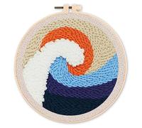Figured'Art Punch Needle Kit de Bordado Adultos y Niños - La gran ola - Manualidades Kit de Aguja Mágica DIY completo - 20x20cm con bastidor circular