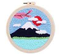 Figured'Art Punch Needle Kit de Bordado Adultos y Niños - Monte Fuji - Manualidades Kit de Aguja Mágica DIY completo - 20x20cm con bastidor circular