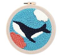 Figured'Art Punch Needle Kit de Bordado Adultos y Niños - Orca en el mar - Manualidades Kit de Aguja Mágica DIY completo - 20x20cm con bastidor circular