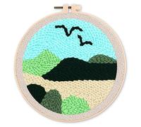 Figured'Art Punch Needle Kit de Bordado Adultos y Niños - Pájaros en el cielo - Manualidades Kit de Aguja Mágica DIY completo - 20x20cm con bastidor circular