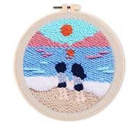 Figured'Art Punch Needle Kit de Bordado Adultos y Niños - Pareja en la playa - Manualidades Kit de Aguja Mágica DIY completo - 20x20cm con bastidor circular