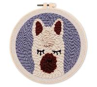 Figured'Art Punch Needle Kit de Bordado Adultos y Niños - Pequeña Llama - Manualidades Kit de Aguja Mágica DIY completo - 20x20cm con bastidor circular