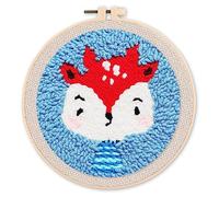 Figured'Art Punch Needle Kit de Bordado Adultos y Niños - Pequeño Reno - Manualidades Kit de Aguja Mágica DIY completo - 20x20cm con bastidor circular