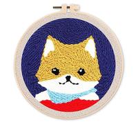 Figured'Art Punch Needle Kit de Bordado Adultos y Niños - Pequeño zorro - Manualidades Kit de Aguja Mágica DIY completo - 20x20cm con bastidor circular