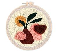 Figured'Art Punch Needle Kit de Bordado Adultos y Niños - Planta en maceta marrón - Manualidades Kit de Aguja Mágica DIY completo - 20x20cm con bastidor circular