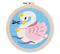 Figured'Art Punch Needle Kit de Bordado Adultos y Niños - Precioso cisne - Manualidades Kit de Aguja Mágica DIY completo - 20x20cm con bastidor circular