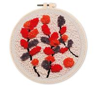 Figured'Art Punch Needle Kit de Bordado Adultos y Niños - Ramas coloridas sobre fondo beige - Manualidades Kit de Aguja Mágica DIY completo - 20x20cm con bastidor circular