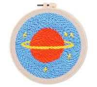 Figured'Art Punch Needle Kit de Bordado Adultos y Niños - Saturno - Manualidades Kit de Aguja Mágica DIY completo - 20x20cm con bastidor circular