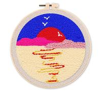 Figured'Art Punch Needle Kit de Bordado Adultos y Niños - Sol del desierto - Manualidades Kit de Aguja Mágica DIY completo - 20x20cm con bastidor circular