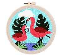 Figured'Art Punch Needle Kit de Bordado Adultos y Niños - Un par de flamencos - Manualidades Kit de Aguja Mágica DIY completo - 20x20cm con bastidor circular