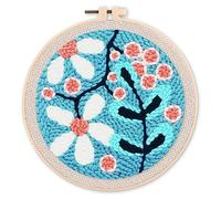 Figured'Art Punch Needle Kit de Bordado Adultos y Niños - Una extensión de flores blancas - Manualidades Kit de Aguja Mágica DIY completo - 20x20cm con bastidor circular