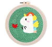 Figured'Art Punch Needle Kit de Bordado Adultos y Niños - Unicornio en el amor - Manualidades Kit de Aguja Mágica DIY completo - 20x20cm con bastidor circular
