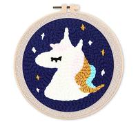 Figured'Art Punch Needle Kit de Bordado Adultos y Niños - Unicornio - Manualidades Kit de Aguja Mágica DIY completo - 20x20cm con bastidor circular