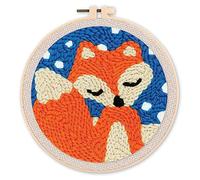 Figured'Art Punch Needle Kit de Bordado Adultos y Niños - Zorro en la nieve - Manualidades Kit de Aguja Mágica DIY completo - 20x20cm con bastidor circular