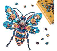Figured'Art Puzzle de Madera para Adultos y Niños, Rompecabezas de 200 Piezas Animales - Abeja Floral - Diseño Original 31,4x31,5 cm, Caja de Madera Premium, Regalar