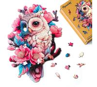 Figured'Art Puzzle de Madera para Adultos y Niños, Rompecabezas de 200 Piezas Animales - Búho Floral - Diseño Original 28x39 cm, Caja de Madera Premium, Regalar