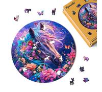 Figured'Art Puzzle de Madera para Adultos y Niños, Rompecabezas de 200 Piezas Animales - Caballo Místico - Diseño Original 28,3x28,5 cm, Caja de Madera Premium, Regalar