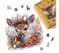 Figured'Art Puzzle de Madera para Adultos y Niños, Rompecabezas de 200 Piezas Animales - Cervatillo con Flores - Diseño Original 28,2x28,5 cm, Caja de Madera Premium, Regalar