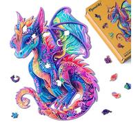 Figured'Art Puzzle de Madera para Adultos y Niños, Rompecabezas de 200 Piezas Animales - Dragón Vibrante - Diseño Original 30,4x41,1 cm, Caja de Madera Premium, Regalar
