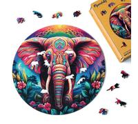 Figured'Art Puzzle de Madera para Adultos y Niños, Rompecabezas de 200 Piezas Animales - Elefante Tribal - Diseño Original 28,5x28,5 cm, Caja de Madera Premium, Regalar